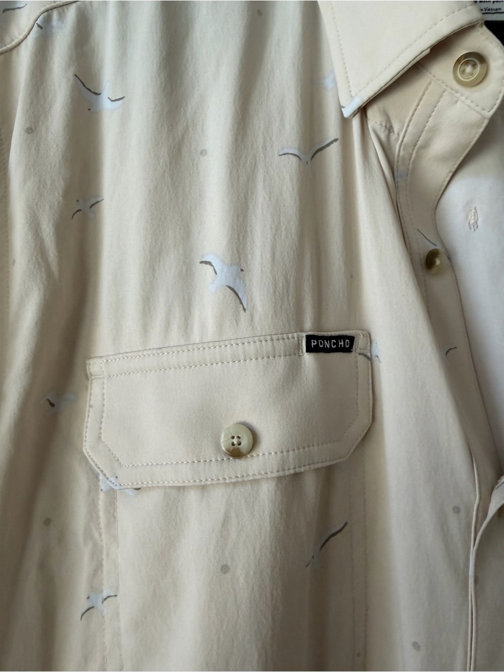 Poncho Cream Seagull-Print Men's Button-Down Shirt